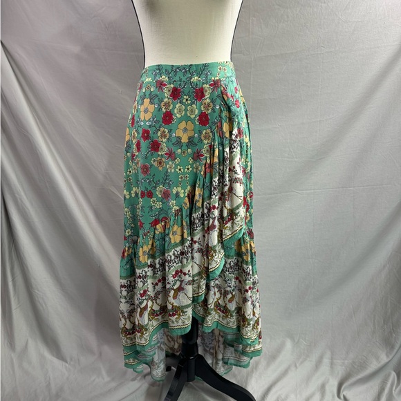 Green Boho Asymmetrical Hem Floral Printed Skirt - Picture 5 of 7